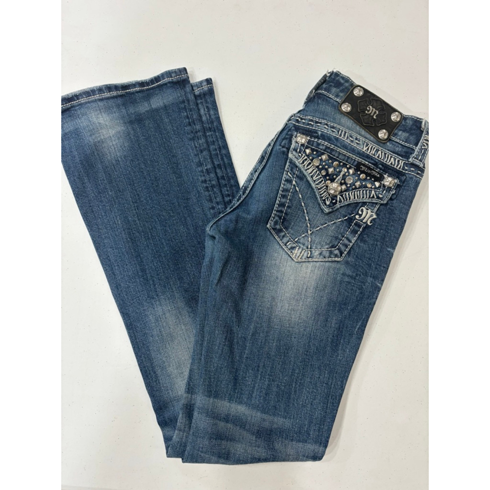 Women's Miss Me Jeans Size 26 Blue Denim Boot, Jewel Embellishments - Picture 10 of 13